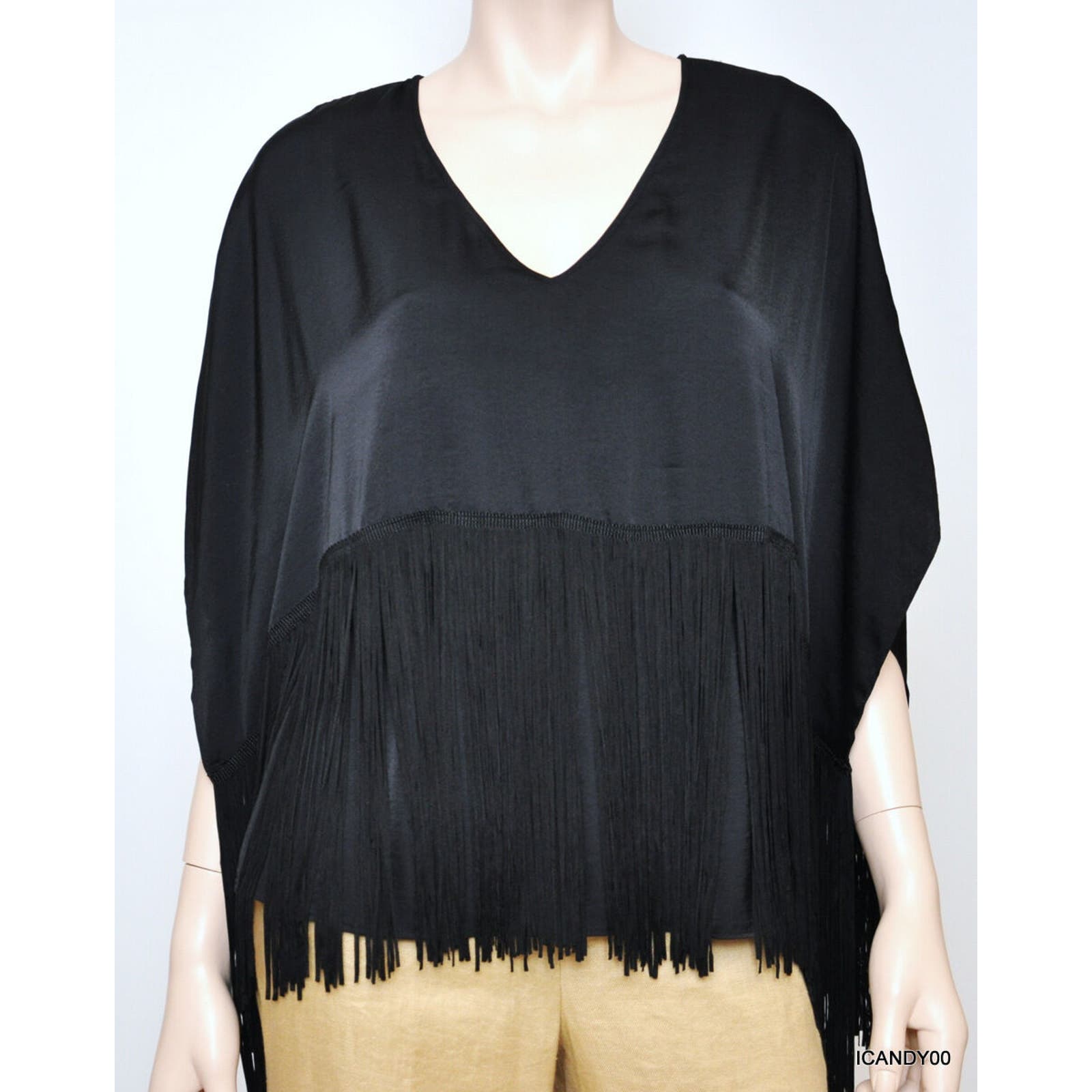 Bcbg Maxazria Iniko Flutter-Sleeved Top Blouse Poncho Tunic Black Xs Nwt $178